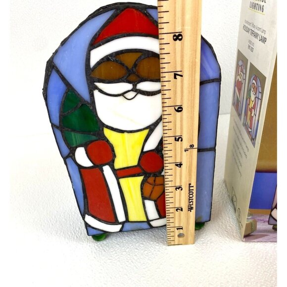 Christmas Stained Glass Santa Claus Tiffany Style Accent Lamp Style FX1-257 NOS - Picture 8 of 16